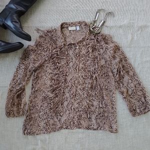 Chico's Snakeprint Fringe Buttondown Blouse